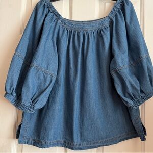 Sundance LIKE NEW Blue Denim Blouse with puff sleeves.  Size L